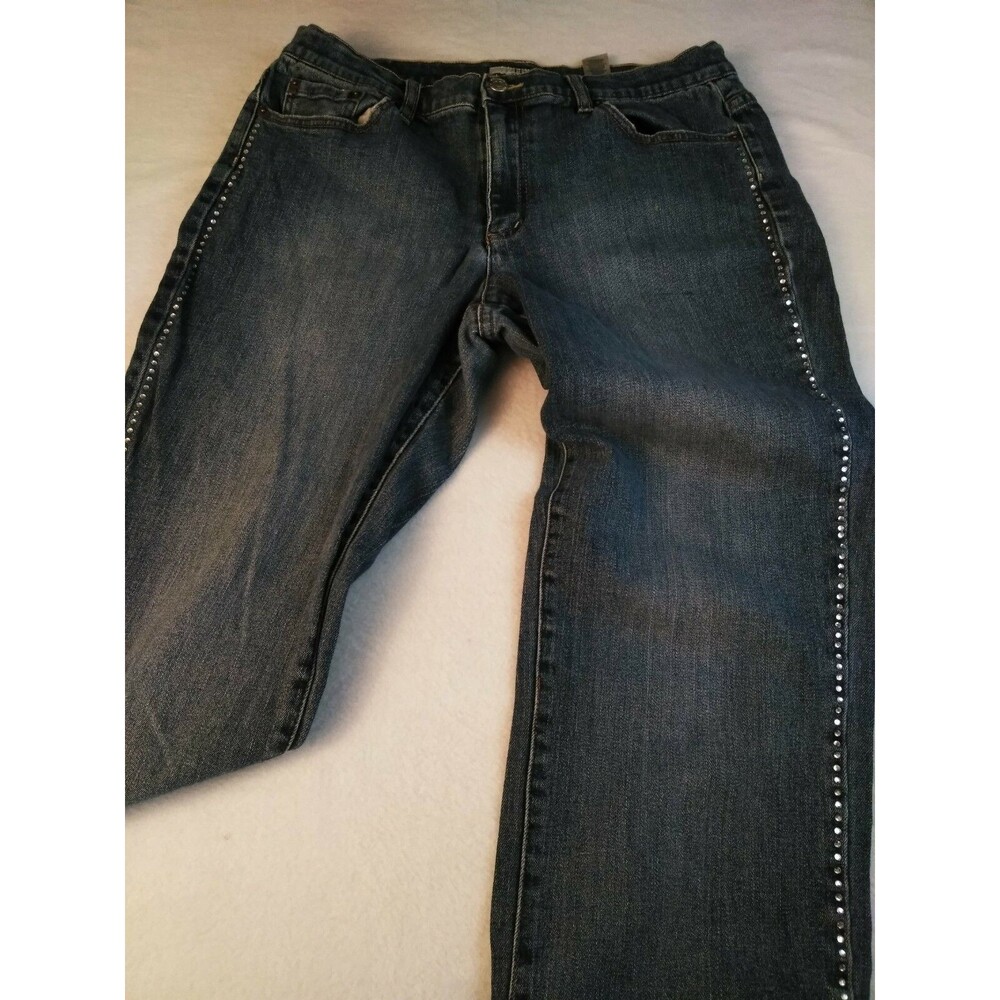 TINT Womens Capri Jean Size 12 Shorts Stretch Factory Destressed Bling Accent